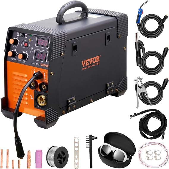 VEVOR Welding Machine 3 in 1 Inverter Welder 30-200 A Welder MIG-200 MIG MMA TIG Digital Display 2.2-12m/min Cable Thickness 0.8mm, 1mm for Welding Alloy, Steel, Iron