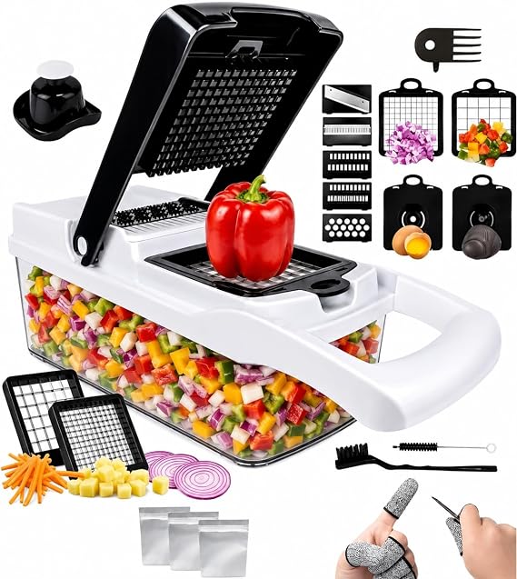 18-in-1 Vegetable Chopper, Multifunctional Food Chopper,Vegetable Cutter & Dicer, Onion Chopper, Peeler, Spiralizer, Lemon Squeezer, Egg Slicer & Separator