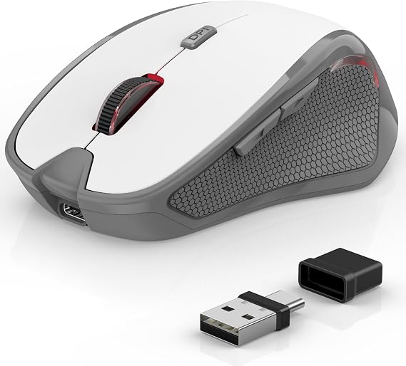 Ergonomic Mouse Wireless for Laptop/PC/MacBook/iPad 2.4GHz & Bluetooth Office Mute Wireless Mouse 1600 DPI Optical Tracking for Left and Right-Handed Users (White Silent Wireless Mouse)