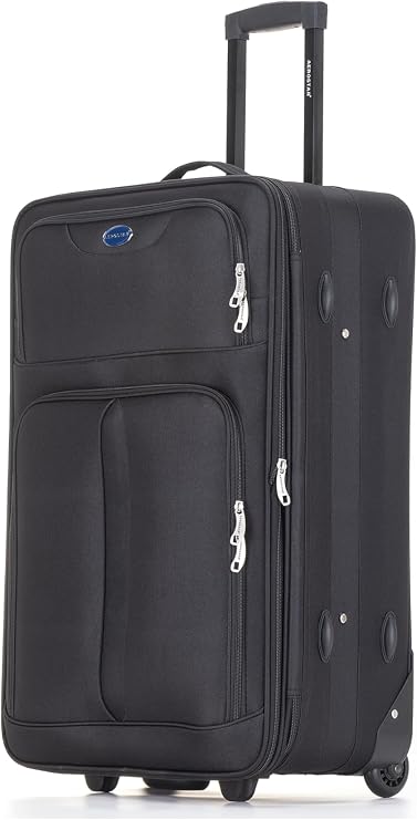 Aerostar Medium 26” Lightweight Softshell Expandable Suitcase, Check in Luggage 2 Corner Wheels with Integrated Combination Lock (Black, 70 litres)