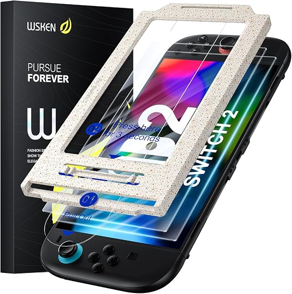WSKEN for Nintendo Switch 2 7.9'' 2025 Screen Protector - [Auto Dust-Remove Alignment] 9H Tempered Glass HD Full Coverage Military Grade Shatterproof, Anti-Scratch,Anti Fingerprint,Zero-Bubble,2 Pack