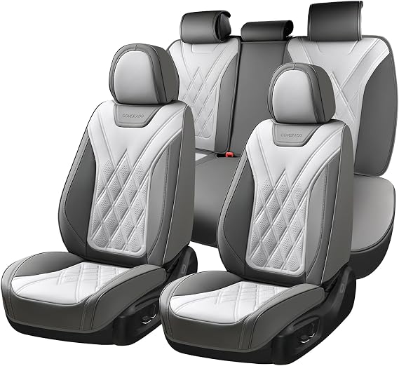 Coverado カーシートカバー フルセット 車用シートカバー フロントシートカバー バックシートカバー 防水レザー 自動車用シートカバー ユニバーサルカー内装プロテクター ほとんどの車用 ライト_グレー