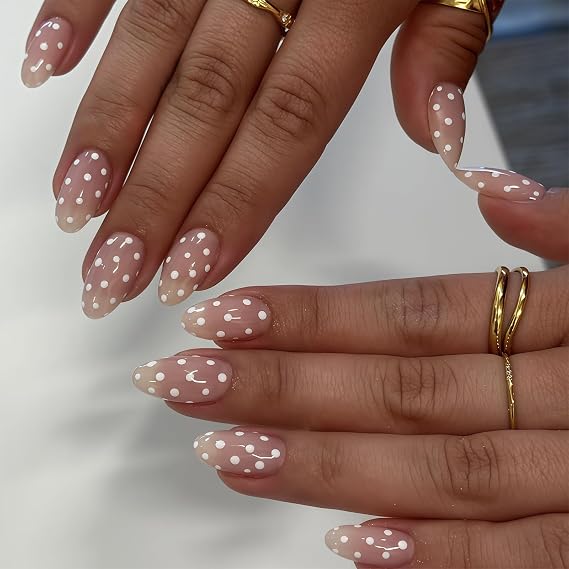 24Pcs Polka Dot Press on Nails Almond Medium