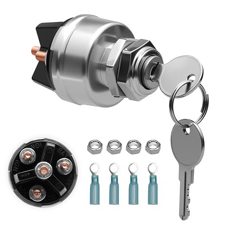 4 Position 12V Universal Ignition Key Switch for Agricultural, Replacement Engine Ignition Starter Switch with 2 keys for Car Truck Tractor Boat Trailer Forklift