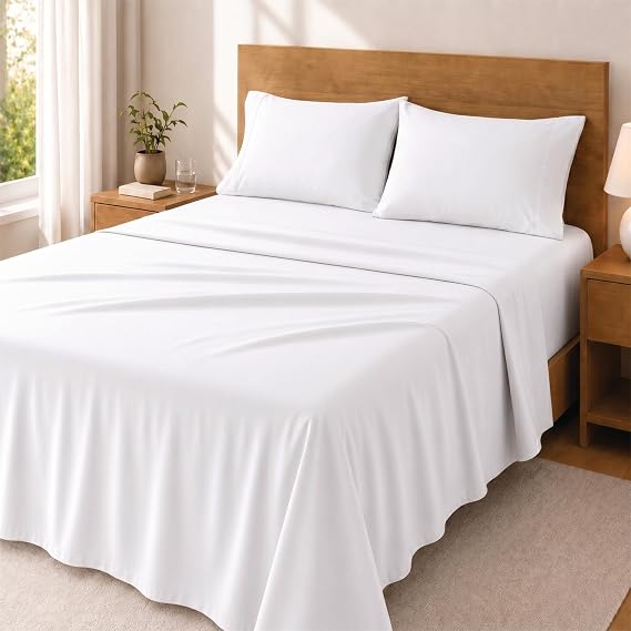 Degrees Home Premium Bed Sheet Set 200 x 200 cm 4 Pieces: Fitted Sheet, Top Sheet and 2 Pillowcases 50 x 80 cm - Brushed Microfibre, Soft, Oeko-Tex Certified