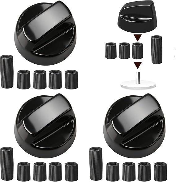 Set of 4 Rotary Knobs Cooker Universal Control Knobs with 12 Adapters 42 mm Black Knobs Stove Knobs Knobs Switch Gas Stove Accessories Toggle for All Ovens Ovens Cookers Hobs Electric Hobs