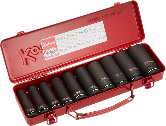 Koken 1/2 0.5 inch / 12.7 mm SQ. Impact Deep Socket Set 10 Pack 14207M