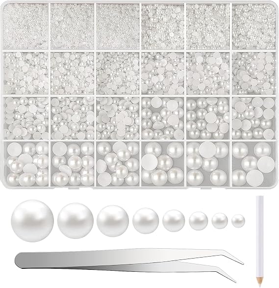 NACHLYNN 12000 Flat Back Pearls, 8 Sizes, Semicircular for Crafts, Embellishments, Shoes, DIY and Phone Cases