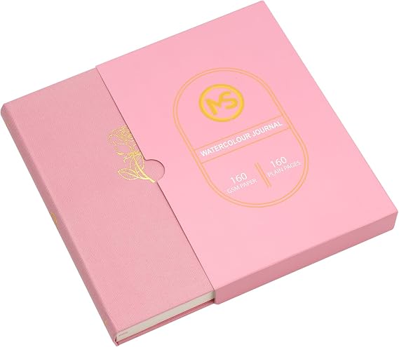Sketchbook Journal A5 Watercolour Cold Pressed 160 Pages (80 Sheets) 160gsm Premium Paper Hardback Linen Fabric Cover Sewn Binding Sketch Pad Ivory Colour Paper Notebook Journal–Pink Cover