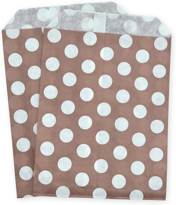 celloexpress 5" x 7" Chocolate Brown Polka Dot Paper Sweet Bags - Classic Confectionery Gift Shop Goodie Party Bags (Pack of 50)