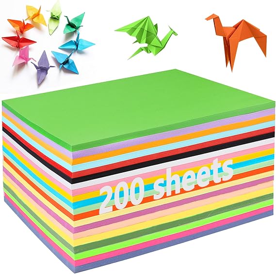 200 Sheets Colored Paper - A4 Origami Paper Double Sided Craft Pack (70gsm), 20 Assorted Colors Ideal for Crafting, Decorating, Sketching, Cutting, DIY Arts & Handmade Projects, 297mm x 210mm