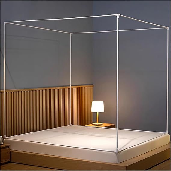 Metal Canopy Bed Frame Mosquito Net Bed Frame Curtain Brackets 4 Corners Canopy Bed Frame Post Poles Painted Iron,California King