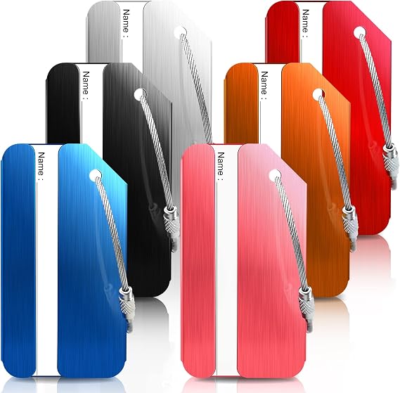 Luggage Tags, 6 Pieces Luggage Tags, Suitcase Tags, Metal Tags for Airplane Luggage, Travel Bag, Suitcase, Identification Tags