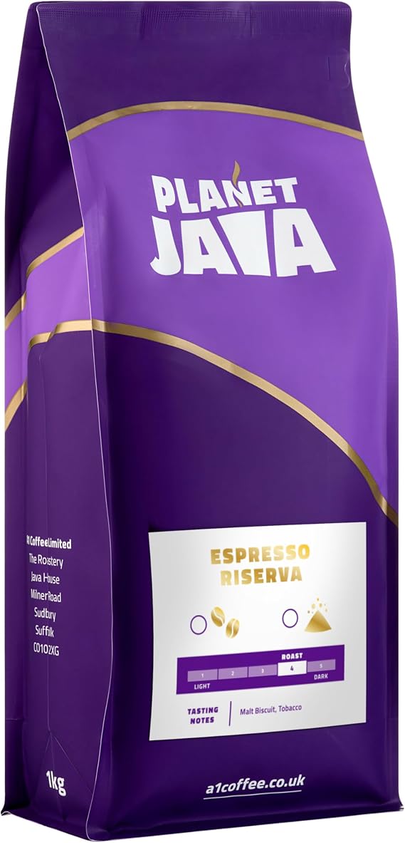 Planet Java Espresso Riserva Coffee Beans 1kg Bag, 100% Arabica Medium Roast, Hand Roasted In The UK
