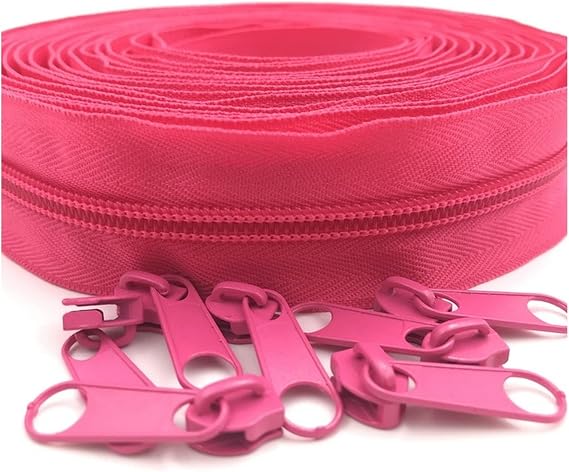 Zipper Repair Kit #5 5 Meter 24 Colors Nylon Coil Zippers by The Yard with 10pcs Sliders for DIY Sewing Tailor Crafts Bags Zipper(144 Amer Beauty)