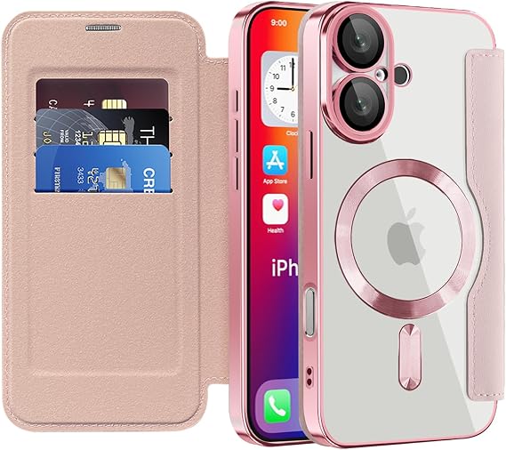 マグネット式 iPhone 16用 ウォレットケース レザー フリップ ピンク JD