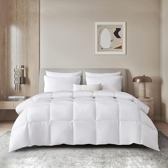 Beautyrest TENCE Lyocell/Cotton Blend Fabric White Down Comforter Queen Size - Medium Weight Down Duvet Insert 500 Fill Power Soft Fluffy Comforter for All Seasons