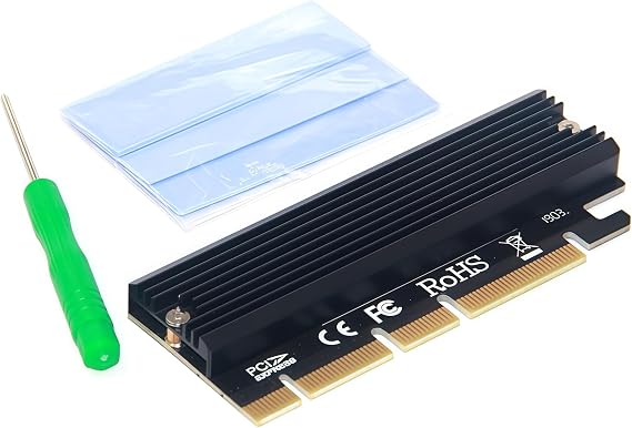 M2 NVMe SSD to PCI-e x16 Adapter Board X16/ X8/ X4 PCIE 3.0 M.2 NVME Full Speed M Key Extension Adapter with Silicon Cooling Pad for 2U Server and Low Profile PC Black