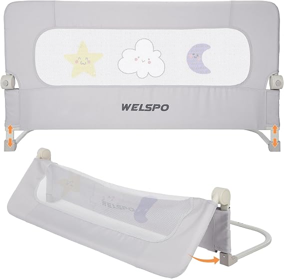 welspo Folding Toddler Bed Rail,Baby Bed Rail Guard 47", Height-Adjustable