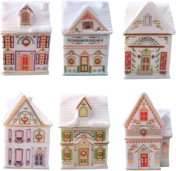 6x Christmas Village Spice Houses, Empty Bottles, Spice Jars for The