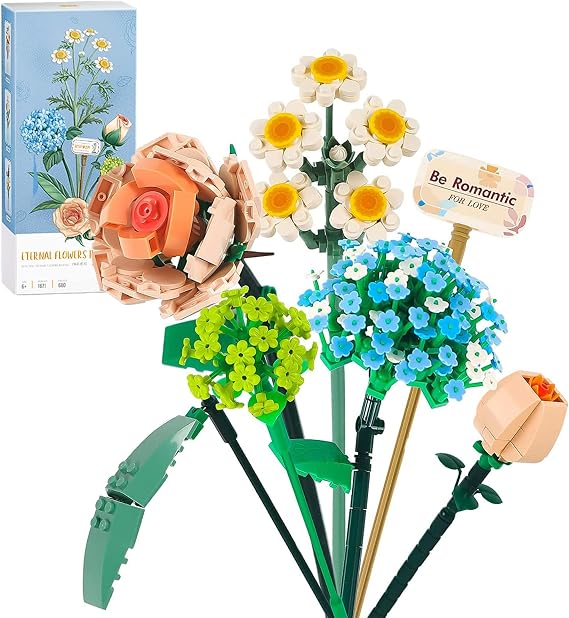 JUTTAUTO Flower Bouquet Building Sets, Artificial Flowers, Set for Adults