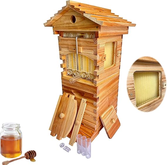 Langstroth Beehive Kit, Self-Flowing, 10 Frame, Beginner Friendly, Honey Spout & Observation Window for Backyard Garden