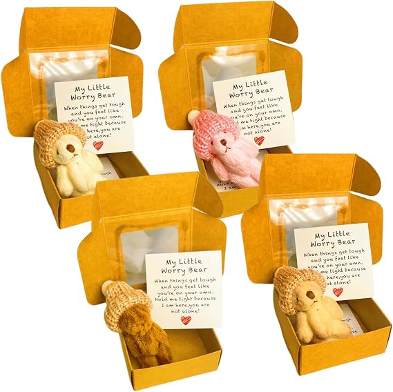 Bear with Card & Gift Box Mini Soft Toys Bear Plush Toys in Gift Box Bear in a Box Mini Plush Figures Funny Positive Gifts for Christmas Party Baby Shower