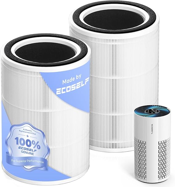 Air Purifier Replacement Filter for ECOSELF HAP604, 3-In-1 Air Filter Efficiency Activated Carbon Filtration System, 2 Pack, White
