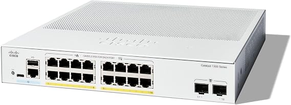 Cisco Catalyst 1300-16FP-2G Managed Switch, 16 Port GE, Full PoE, 2x1GE SFP, Limited Lifetime Protection (C1300-16FP-2G)
