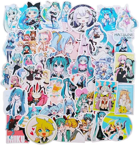 Hatsune Miku Stickers 50-Pcs, Japanese Anime VSCO Decals for Laptop Water Bottle Guitar Travel Case iPhone iPad Luggage Bike, Waterproof Sun Protection Vinyl Graffiti Sticker for Kids Teens Girls