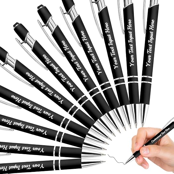 Personalised Pens with Name Custom Ballpoint Pens Bulk Customised Engraved Pen Stylus for Business Graduation Black Ink Advertising Office Gifts Black 12 PCS