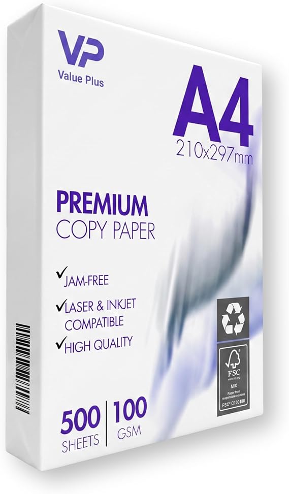 Premium A4 Printer Paper 100gsm | 500 Sheets Premium Thick Copy Paper for Laser and Inkjet Printers | Jam-Free Heavy Duty White Office Paper Ream