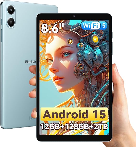 Blackview Link2 8 Inch Android 15 Tablet, 1340 x 800 Tablet PC, 12GB RAM + 128GB ROM/1TB TF, Gemini AI 2.0, Face ID, Widevine L1/WiFi 5G/5000mAh/8MP + 5MP/GPS/OTG/OTA/Bluetooth 5.0 [Energy Class D]