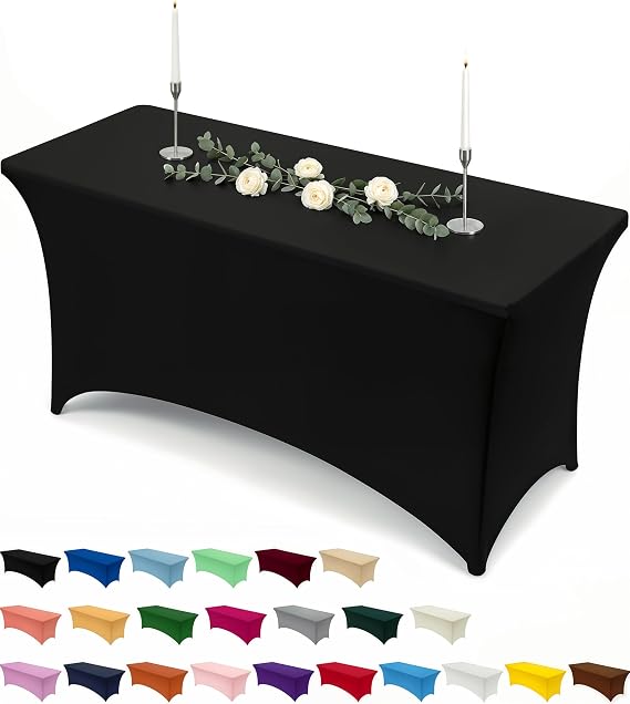 Utopia Kitchen 1 Pack Rectangular Polyester Tablecloths (4 Feet - 48 Inch) Spandex Stretch Table Covers Table Covers for Weddings, Bars, Crafts, Exhibitions (Black)
