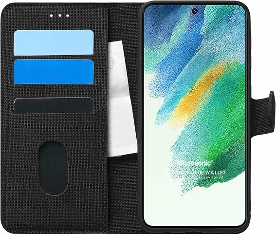 Microsonic Samsung Galaxy S21 FE için Kılıf Fabric Book Wallet Siyah [Galaxy S21 FE ile Uyumlu Kılıf - Siyah]