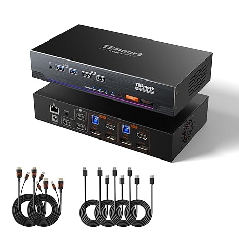 TESmart 8K@60Hz DisplayPort HDMI KVM Switch 3 Monitors 2 Computers