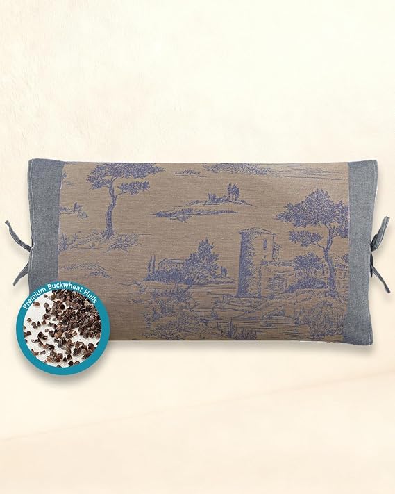 Adjustable Buckwheat Pillows for Sleeping, Breathable Cool Neck Pillow for Bed with Buckwheat Hulls, Cervical Support Thin Pillow for Neck Pain with Dual-Layer Pillowcase, 13"x22" (Brown)