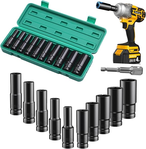 Impact Wrench Nuts 10 Piece Socket Set Socket Set 1/2 Inch with 1 Socket Impact Wrench Nut Set for Car Repairs Tyre Change Nut Set 10-24 mm