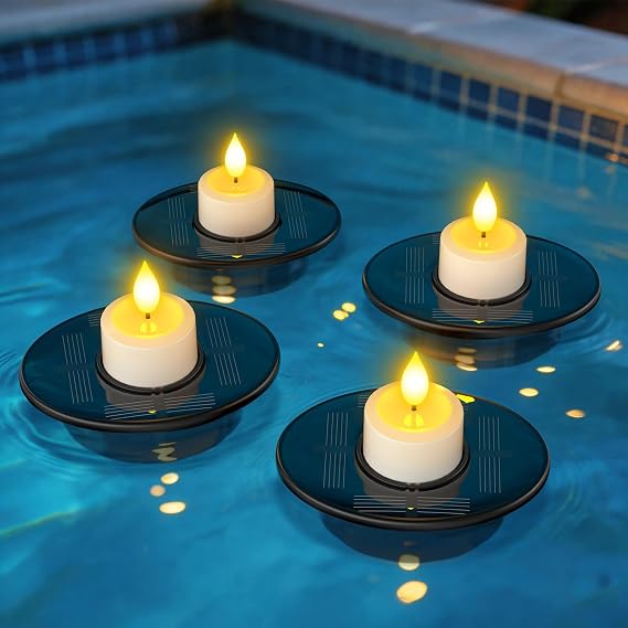 PChero Solar Floating Pool Lights, 4 Pack Solar Floating Candles