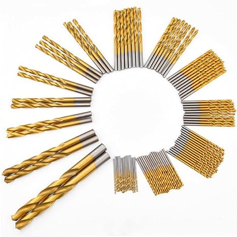 99 Pcs Titanium Coated Drill Bit Set, 135 Degree Tip HSS Drill Bits Kit for Steel, Aluminum, Copper, Soft Alloy Steel, Wood, Plastic Size from 1/16" to 3/8" (Plastic Bag)
