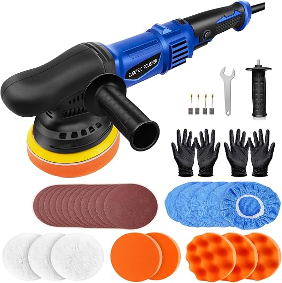 Car Polishers and Buffers, Car Polisher 920W, 2800-5800RRPM 6 Variable Speed Corded Random Orbital Polisher, Detachable Auxiliary Handle, 13pcs Foam Pads for Car Sanding, Polishing, Waxing, Buffing