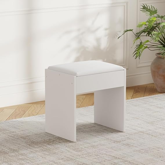 BSTSEL White/Pink Dressing Table Stool Comfortable Vanity Stool Simple Padded Chair for Makeup Desk Easy-To-Install Bedroom Chair Suitable for Living Romm Bench (White)