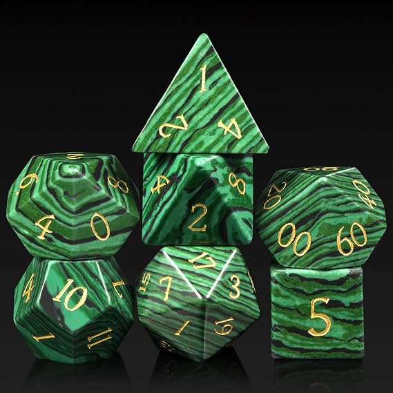 Dndnd マラカイト 宝石 Dnd ダイス 7個 D&dダイス 巨大なギフトケース付き ダンジョンとドラゴンの卓上ゲーム用 マラカイト