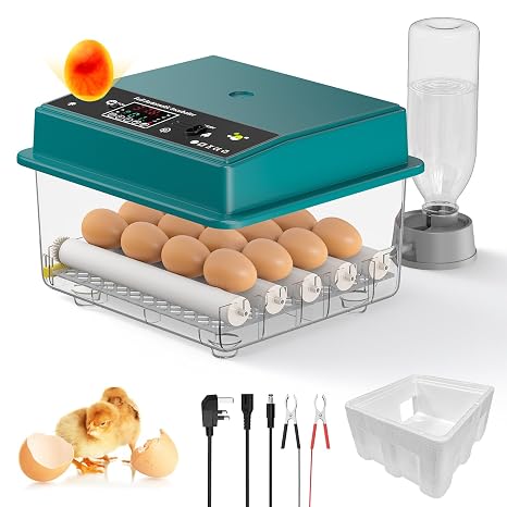 Automatic Egg Incubator, Egg Incubators for Hatching Eggs with Dual Power Supply, Auto Turning and Water Refill, LED Candler, Color Screen Display, Poultry Hatcher for Chickens, Ducks, Birds (16 Eggs)