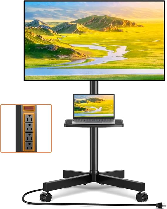 TVON Mobile TV Stand with Power Outlet for 23-65 Inch TV up to 88 lbs
