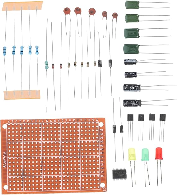 Electronics Component Kit for Beginners with Breadboard Wires and Assembly Tools, Interactive Welding Practice Set for DIY Electronic Projects and Circuit Board Training