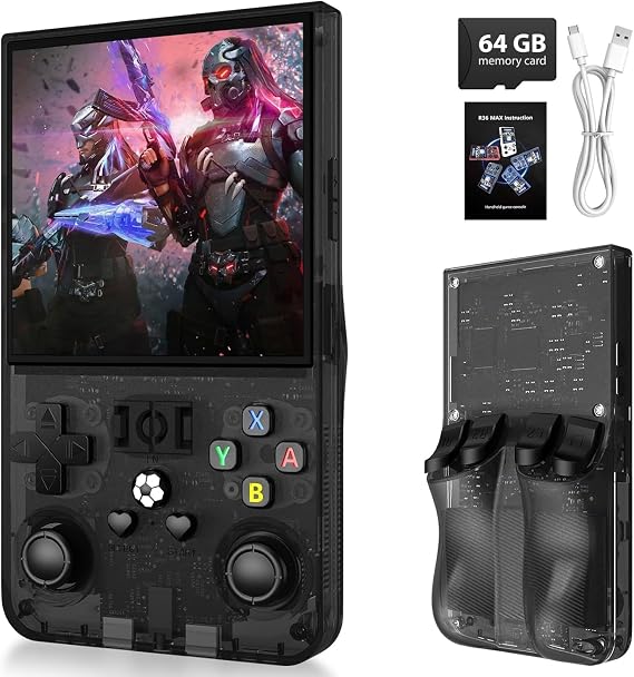 R36MAX Retro Handheld Game Console, 18000+ Classic Games, Multiple Emulators, Portable Gaming System with Carrying Case (Black)