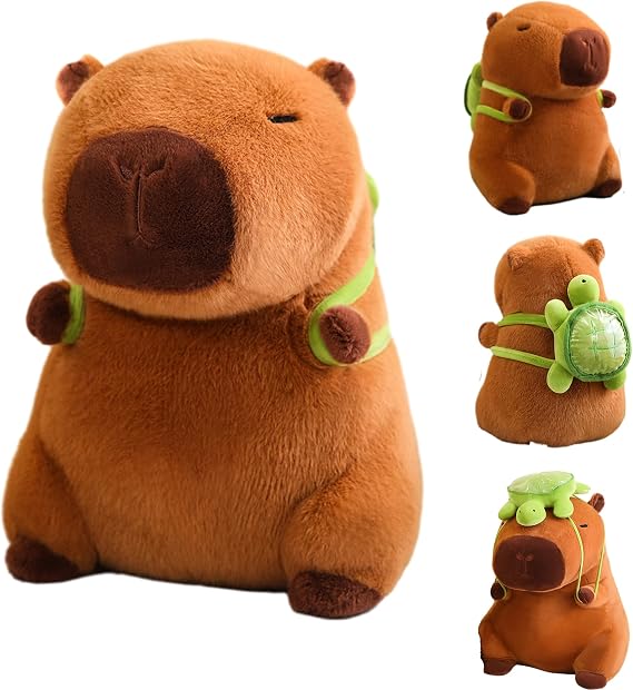 Soft Stuffed Capybara Animals Plush Toys Plushies Cuddly Capybara Doll with Turtle Backpack Gift for Kids and Lovers