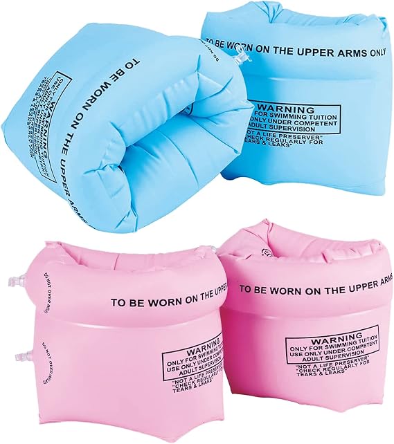 2 Pairs Inflatable Swimming Armbands, Kids Swim Arm Bands Float Roll up Sleeves Pool Learning Swim Training Aids Float Swimming Ring for Boys Girls and Adults