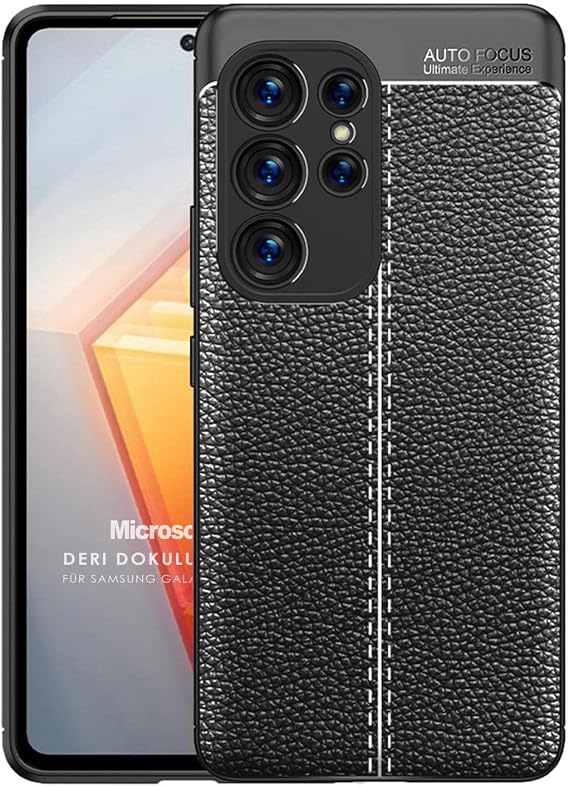Microsonic Samsung Galaxy S23 Ultra için Kılıf Deri Dokulu Silikon Siyah [Galaxy S23 Ultra ile Uyumlu Kılıf - Siyah]